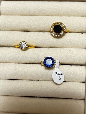 Gold-Plated Ring with Blue Gemstone and Accents - Size 6